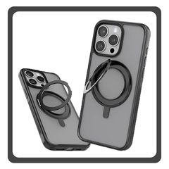 Θήκη Πλάτης - Back Cover, Silicone Σιλικόνη Black Μαύρο Mag Ring Rotating Case iPhone 15 Pro