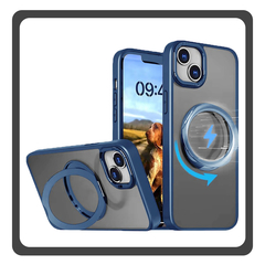 Θήκη Πλάτης - Back Cover, Silicone Σιλικόνη Navy Blue Μπλε Mag Ring Rotating Case iPhone 15