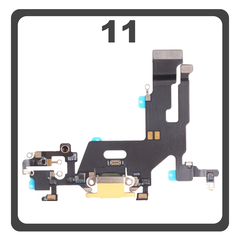Γνήσια Original For iPhone 11, iPhone11 (A2221, A2111), Charging Dock Connector Lightning Flex With Board Καλωδιοταινία Κονέκτορας Φόρτισης + Microphone Μικρόφωνο Yellow Κίτρινο Pulled