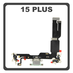 HQ OEM For Apple iPhone 15 Plus, iPhone 15+ (A3094, A2847) Charging Dock Connector Lightning Flex Καλωδιοταινία Κονέκτορας Φόρτισης + Microphone Μικρόφωνο Green Πράσινο (Premium A+)