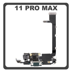 Γνήσια Original For Apple iPhone 11 Pro Max, iPhone11 ProMax (A2218, A2161) Charging Dock Connector Lightning Flex Καλωδιοταινία Κονέκτορας Φόρτισης + Microphone Μικρόφωνο Dark Green Πράσινο Pulled