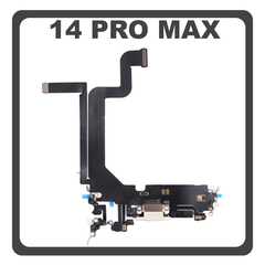 Γνήσια Original For Apple iPhone 14 Pro Max, iPhone 14 ProMax (A2894, A2651), Charging Dock Connector Lightning Flex Καλωδιοταινία Κονέκτορας Φόρτισης + Microphone Μικρόφωνο Silver Ασημί Pulled