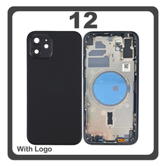 HQ OEM Συμβατό Με Apple iPhone 12 (A2403, A2172) Rear Back Battery Cover Middle Frame- Housing Πίσω Κάλυμμα Καπάκι Πλάτη Μπαταρίας - Σασί + Side Keys Πλαϊνά πλήκτρα  + Sim Tray Θήκη Κάρτας + Magsafe Black Μαύρο (Premium A+)