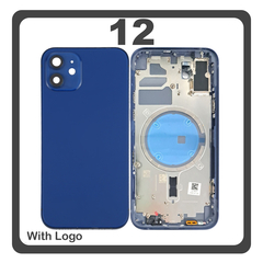 HQ OEM Συμβατό Με Apple iPhone 12 (A2403, A2172) Rear Back Battery Cover Middle Frame- Housing Πίσω Κάλυμμα Καπάκι Πλάτη Μπαταρίας - Σασί + Side Keys Πλαϊνά πλήκτρα  + Sim Tray Θήκη Κάρτας + Magsafe Blue Μπλε (Premium A+)