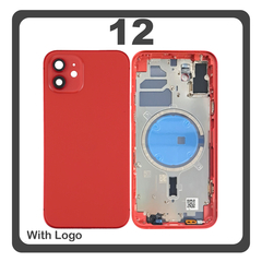 HQ OEM Συμβατό Με Apple iPhone 12 (A2403, A2172) Rear Back Battery Cover Middle Frame- Housing Πίσω Κάλυμμα Καπάκι Πλάτη Μπαταρίας - Σασί + Side Keys Πλαϊνά πλήκτρα  + Sim Tray Θήκη Κάρτας + Magsafe Red Κόκκινο (Premium A+)