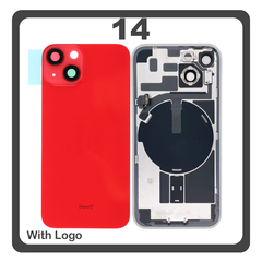 HQ OEM Συμβατό Με Apple iPhone 14, iPhone14 (A2882, A2649) Rear Back Battery Cover Πίσω Κάλυμμα Καπάκι Πλάτη Μπαταρίας + Metal Plate + Camera Lens Τζαμάκι Κάμερας + Magsafe + NFC Red Κόκκινο (Premium A+)