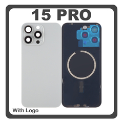 HQ OEM Συμβατό Με Apple iPhone 15 Pro, iPhone 15Pro (A2848, A3101) Rear Back Battery Cover Πίσω Κάλυμμα Καπάκι Πλάτη Μπαταρίας + Metal Plate + Camera Lens Τζαμάκι Κάμερας + Magsafe Natural Titanium Γκρι (Premium A+)