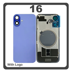 HQ OEM Συμβατό Με Apple iPhone 16, iPhone16 (A3287, A3081) Rear Back Battery Cover Πίσω Κάλυμμα Καπάκι Πλάτη Μπαταρίας + Metal Plate + Camera Lens Τζαμάκι Κάμερας + Magsafe Ultramarine Μπλε (Premium A+)