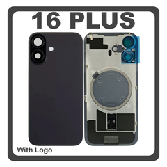 HQ OEM Συμβατό Με Apple iPhone 16 Plus, iPhone 16+ (A3290, A3082) Rear Back Battery Cover Πίσω Κάλυμμα Καπάκι Πλάτη Μπαταρίας + Metal Plate + Camera Lens Τζαμάκι Κάμερας + Magsafe Black Μαύρο (Premium A+)