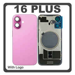 HQ OEM Συμβατό Με Apple iPhone 16 Plus, iPhone 16+ (A3290, A3082) Rear Back Battery Cover Πίσω Κάλυμμα Καπάκι Πλάτη Μπαταρίας + Metal Plate + Camera Lens Τζαμάκι Κάμερας + Magsafe Pink Ροζ (Premium A+)