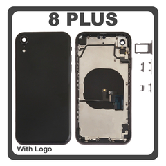 HQ OEM Συμβατό Με Apple iPhone XR (A2105, A1984) Rear Back Battery Cover Middle Frame- Housing Πίσω Κάλυμμα Καπάκι Πλάτη Μπαταρίας + Power Button + Volume Button Flex Cable + Sim Card Tray + Flashlight Flex + NFC Black Μαύρο (Premium A+)