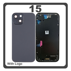 HQ OEM Συμβατό Με iPhone 15 , iPhone15 (A3090, A2846) Rear Back Battery Cover Middle Frame + Housing Πίσω Κάλυμμα Καπάκι Πλάτη Μπαταρίας - Σασί + Camera Lens Τζαμάκι Κάμερας + Side Keys Πλαινά πλήκτρα + Magsafe Black (Premium A+)
