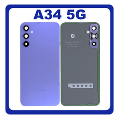 HQ OEM Συμβατό Με Samsung Galaxy A34 5G (SM-A346E, SM-A346B) Rear Back Battery Cover + Camera Lens Πίσω Κάλυμμα Καπάκι Πλάτη Μπαταρίας + Τζαμάκι Κάμερας Violet Βιολετί (Premium A+)