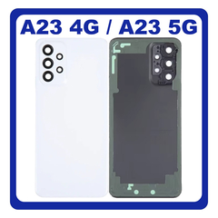HQ OEM Συμβατό Με Samsung Galaxy A23 (SM-A235F, SM-A235F/DS) / A23 5G (SM-A236U, SM-A236U1) Rear Back Battery Cover + Camera Lens Πίσω Κάλυμμα Καπάκι Πλάτη Μπαταρίας + Τζαμάκι Κάμερας White Άσπρο (Premium A+)