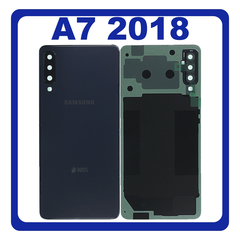 HQ OEM Συμβατό Με Samsung Galaxy A7 2018 (SM-A750F, SM-A750FN) Rear Back Battery Cover + Camera Lens Πίσω Κάλυμμα Καπάκι Πλάτη Μπαταρίας + Τζαμάκι Κάμερας Black Μαύρο (Premium A+)