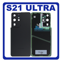 HQ OEM Συμβατό Με Samsung Galaxy S21 Ultra 5G (SM-G998B, SM-G998B/DS) Rear Back Battery Cover + Camera Lens Πίσω Κάλυμμα Καπάκι Πλάτη Μπαταρίας + Τζαμάκι Κάμερας Black Μαύρο (Premium A+)