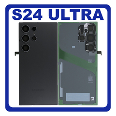 HQ OEM Συμβατό Με Samsung Galaxy S24 Ultra 5G (SM-S928B, SM-S928B/DS) Rear Back Battery Cover + Camera Lens Πίσω Κάλυμμα Καπάκι Πλάτη Μπαταρίας + Τζαμάκι Κάμερας Titanium Black Μαύρο (Premium A+)
