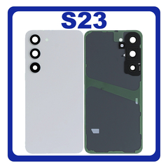 HQ OEM Συμβατό Με Samsung Galaxy S23 (SM-S911B, SM-S911B/DS) Rear Back Battery Cover Πίσω Κάλυμμα Καπάκι Πλάτη Μπαταρίας + Camera Lens Τζαμάκι Κάμερας Cream Άσπρο (Premium A+)