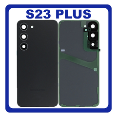 HQ OEM Συμβατό Με Samsung Galaxy S23+ 5G (SM-S916B, SM-S916B/DS) Rear Back Battery Cover Πίσω Κάλυμμα Καπάκι Πλάτη Μπαταρίας + Camera Lens Τζαμάκι Κάμερας Phantom Black Μαύρο (Premium A+)
