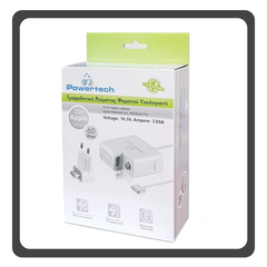 Macbook Charger Φορτιστής Powertech Laptop 60W 16.5V 3.65A For Apple Με Αντάπτορα Τροφοδοσίας White Άσπρο