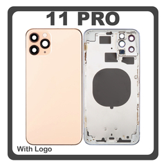 HQ OEM Apple Iphone 11 Pro, Iphone11 Pro (A2215) BACK BATTERY COVER MIDDLE FRAME- HOUSING ΚΑΠΑΚΙ ΜΠΑΤΑΡΙΑΣ- ΣΑΣΙ + ΠΛΑΙΝΑ ΠΛΗΚΤΡΑ SIDE KEYS + ΘΗΚΗ ΚΑΡΤΑΣ SIM HOLDER GOLD (Premium A+)
