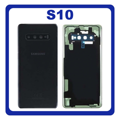 OEM HQ Samsung Galaxy S10, S 10 G973 (SM-G973F/DS, SM-G973U, SM-G973W, SM-G9730) Rear Back Battery Cover Πίσω Κάλυμμα Καπάκι Μπαταρίας + Camera Lens Τζαμάκι Κάμερας Black Μαύρο (Premium A+)