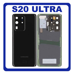 Γνήσιο Original Samsung Galaxy S20 Ultra G988 (SM-G988, SM-G988U, SM-G988U1, SM-G9880, SM-G988B/DS, SM-G988N, SM-G988B, SM-G988W,  SM-G988B/DS) Rear Back Battery Cover Πίσω Κάλυμμα Καπάκι Μπαταρίας + Camera Lens Τζαμάκι Κάμερας Black Μαύρο GH82-22217A (Service Pack By Samsung)
