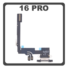 HQ OEM Συμβατό Με Apple iPhone 16 Pro, iPhone 16Pro (A3293, A3083) Charging Dock Connector Lightning Flex With Board Καλωδιοταινία Κονέκτορας Φόρτισης + Microphone Μικρόφωνο White Titanium (Premium A+)