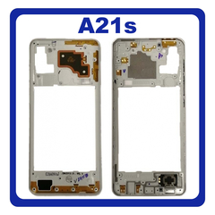 Original Γνήσιο Samsung Galaxy A21s A217 (A217F, A217F/DS, A217F/DSN, A217M, A217M/DS, A217N) Front Housing Lcd Middle Frame Bezel Plate Μεσαίο Πλαίσιο Silver Ασημί GH97-24663E (Service Pack By Samsung)