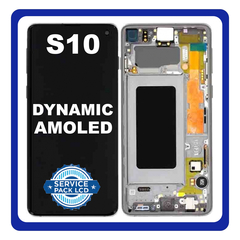 Γνήσια Original Samsung Galaxy S10 G973 (G973F, G973U, G973W, G973U1, G9730, G973N, G973X, SCV41) AMOLED LCD Display Assembly Screen Οθόνη + Touch Screen DIgitizer Μηχανισμός Αφής + Frame Πλαίσιο Prism Silver Ασημί GH82-18850G (Service Pack By Samsung)