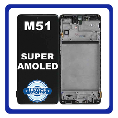 Original Γνήσια Samsung Galaxy M51 M515F (SM-M515F, SM-M515F/DSN) LCD Display Screen Οθόνη + Touch Screen Digitizer Μηχανισμός Αφής + Frame Bezel Πλαίσιο Black Μαύρο GH82-23568A (Service Pack By Samsung)