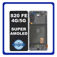 Original Γνήσιο Samsung Galaxy S20 FE 4G , S20FE, S20 FE 5G G780 4G, G781 5G (G780F, G780F/DSM,) Super AMOLED LCD Display Screen Assembly Οθόνη + Touch Screen Digitizer Μηχανισμός Αφής + Frame Bezel Πλαίσιο White Άσπρο GH82-24219B GH82-24220B (Service Pack By Samsung)