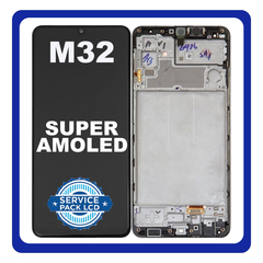 Original Γνήσιο Samsung Galaxy M32 2021 M325 (M325FV, M325FV/DS, M325F/DS, M325F) Super AMOLED LCD Display Screen Assembly Οθόνη + Touch Screen Digitizer Μηχανισμός Αφής + Frame Bezel Πλαίσιο Σασί Black GH82-26193A GH82-25981A (Service Pack By Samsung)