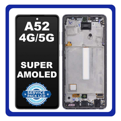 Original Γνήσιο Samsung Galaxy A52 4G A525 A52 5G A526 (A525F, A525F/DS, A526B, A526B/DS) AMOLED LCD Display Screen Assembly Οθόνη + Touch Digitizer Μηχανισμός Αφής + Frame Bezel Πλαίσιο Black Μαύρο GH82-25524A GH82-25526A GH82-25754A (Service Pack By Samsung)