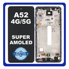 Original Γνήσιο Samsung Galaxy A52 A525 A526 (A525F, A525F/DS, A526B, A526B/DS) AMOLED LCD Display Screen Assembly Οθόνη + Touch Digitizer Μηχανισμός Αφής + Frame Bezel Πλαίσιο Violet Μωβ GH82-25524C GH82-25526C GH82-25754C (Service Pack By Samsung)