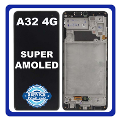 Original Γνήσιο Samsung Galaxy A32 4G 2021 A325 (A325F, A325F/DS, A325M) Super AMOLED LCD Display Screen Assembly Οθόνη + Touch Digitizer Μηχανισμός Αφής + Frame Bezel Πλαίσιο Σασί Black Μαύρο GH82-25566A GH82-25579A (Service Pack By Samsung)