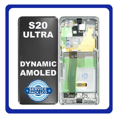Γνήσια Original Samsung Galaxy S20 Ultra , SM-G988 G988 Dynamic AMOLED Οθόνη LCD Display Screen + Touch Screen DIgitizer Μηχανισμός Αφής + Frame Πλαίσιο NO CAMERA GH82-26032B GH82-26033B Cosmic Gray (Service Pack)