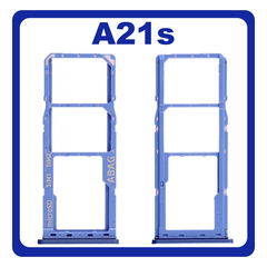 Original Γνήσιο Samsung Galaxy A21s 2020 A217 (A217F, A217F/DS, A217F/DSN, A217M, A217M/DS, A217N) SIM Tray + Micro SD Tray Βάση Θήκη Κάρτας Blue Μπλε GH98-45392C (Service Pack By Samsung)