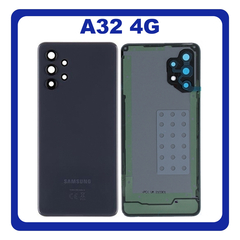 Γνήσια Original Samsung Galaxy A32 4G (SM-A325F, SM-A325F/DS, SM-A325M, SM-A325N) Rear Back Battery Cover Πίσω Κάλυμμα Καπάκι Πλάτη Μπαταρίας + Camera Lens Τζαμάκι Κάμερας Awesome Black Μαύρο GH82-25545A (Service Pack By Samsung)