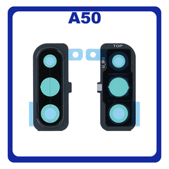 Γνήσια Original Samsung Galaxy A50, Galaxy A 50 (SM-A505F, SM-A505FN) Rear Back Camera Frame Πίσω Πλαίσιο Κάμερας + Lens Τζαμάκι Κάμερας Black Μαύρο GH98-44064A (Service Pack By Samsung)