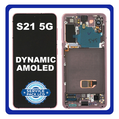 Γνήσιο Original Samsung Galaxy S21 5G 2021 (SM-G991B, SM-G991B/DS) Dynamic AMOLED LCD Display Screen Assembly Οθόνη + Touch Screen Digitizer Μηχανισμός Αφής + Frame Bezel Πλαίσιο Σασί +Front Camera Phanton Pink Ροζ GH82-24544D (Service Pack By Samsung)