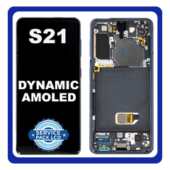 Γνήσιο Original Samsung Galaxy S21 5G 2021 (SM-G991B, SM-G991B/DS) Dynamic AMOLED LCD Display Screen Assembly Οθόνη + Touch Screen Digitizer Μηχανισμός Αφής + Frame Bezel Πλαίσιο Σασί No Camera Phantom Gray Γκρι GH82-27255A GH82-27256A (Service Pack By Samsung)