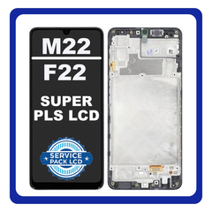 Γνήσια Original Samsung Galaxy M22 (SM-M225FV), Galaxy F22 (SM-E225F, SM-E225F/DS) Super AMOLED LCD Display Screen Assembly Οθόνη + Touch Screen Digitizer Μηχανισμός Αφής + Frame Bezel Πλαίσιο Σασί  Black Μαύρο GH82-26153A (Service Pack By Samsung)