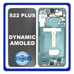 Γνήσια Original Samsung Galaxy S22+ 5G , S22 Plus 5G (SM-S906B, SM-S906B/DS) Dynamic AMOLED LCD Display Screen Assembly Οθόνη + Touch Screen Digitizer Μηχανισμός Αφής + Frame Bezel Πλαίσιο Σασί Green Πράσινο GH82-27500C​ (Service Pack By Samsung)