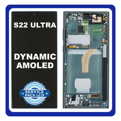Γνήσιο Original Samsung Galaxy S22 Ultra 5G, S22Ultra 5G (SM-S908B, SM-S908B/DS) Dynamic AMOLED LCD Display Screen Assembly Οθόνη + Touch Screen Digitizer Μηχανισμός Αφής + Frame Bezel Πλαίσιο Σασί Green Πράσινο GH82-27488D (Service Pack By Samsung)