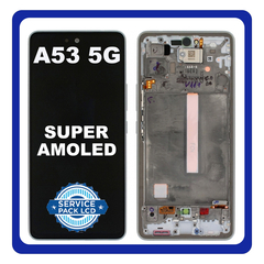 Γνήσια Original Samsung Galaxy A53 5G, GalaxyA53 5G (SM-A536B, SM-A536B/DS) Super AMOLED LCD Display Screen Assembly Οθόνη + Touch Screen Digitizer Μηχανισμός Αφής + Frame Bezel Πλαίσιο Σασί White Άσπρο GH82-28024B GH97-28025B (Service Pack By Samsung)