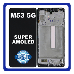 Γνήσια Original Samsung Galaxy M53 5G, GalaxyM53 5G (SM-M536B, SM-M536B/DS) Super AMOLED LCD Display Screen Assembly Οθόνη + Touch Screen Digitizer Μηχανισμός Αφής + Frame Bezel Πλαίσιο Σασί Black Μαύρο GH82-28812A GH82-28895A (Service Pack By Samsung)