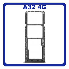 Γνήσια Original Samsung Galaxy A32 4G (SM-A325F, SM-A325F/DS, SM-A325M, SM-A325N) SIM Card Tray + Micro SD Tray Slot Υποδοχέας Βάση Θήκη Κάρτας SIM Awesome Black Μαύρο GH98-46409A (Service Pack By Samsung)