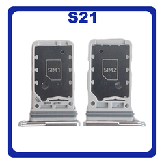 Γνήσια Original Samsung Galaxy S21 5G (SM-G991B, SM-G991B/DS) Sim Card Tray Dual Sim Υποδοχέας Θήκης Κάρτας Sim Phantom White Ασημί GH98-46193C (Service Pack By Samsung)