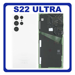 Γνήσια Original Samsung Galaxy S22 Ultra 5G (SM-S908B, SM-S908B/DS, SM-S908) Rear Back Battery Cover Πίσω Κάλυμμα Καπάκι Πλάτη Μπαταρίας + Camera Lens Τζαμάκι Κάμερας White Άσπρο GH82-27457C (Service Pack By Samsung)